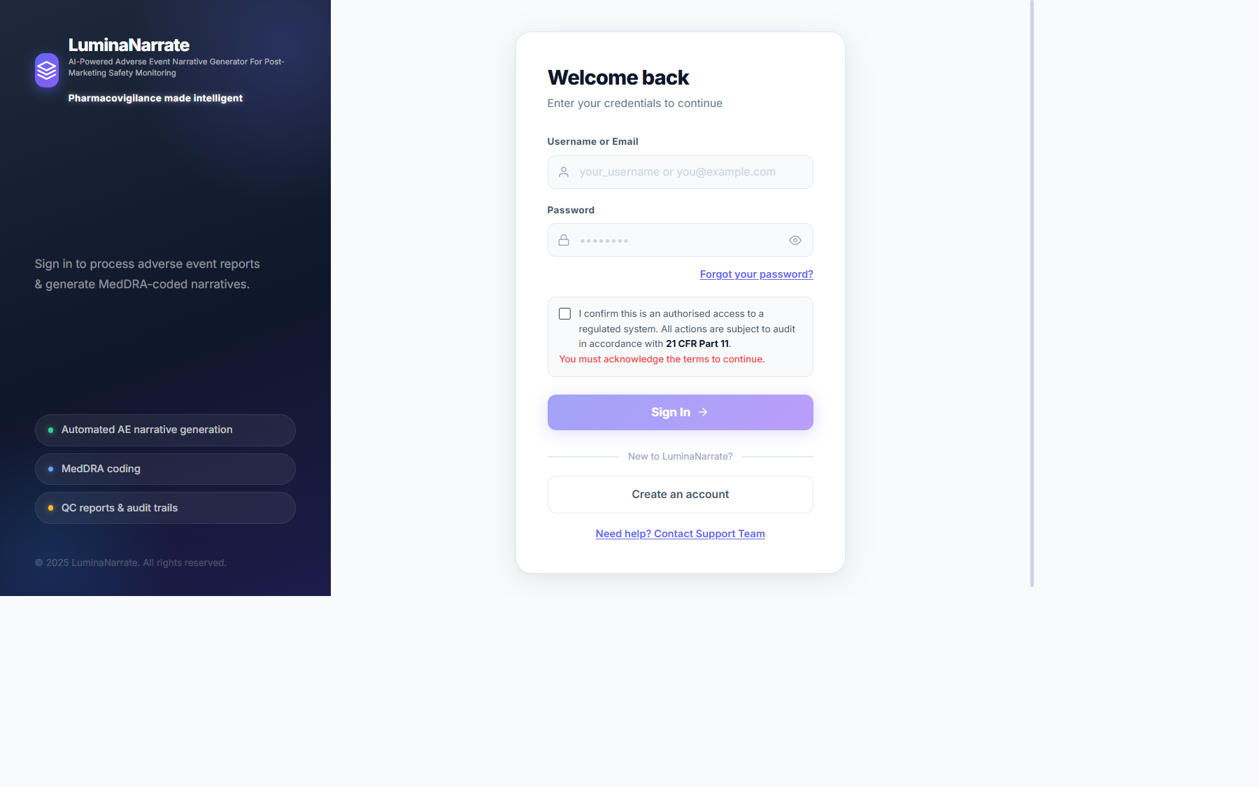 Login — welcome screen